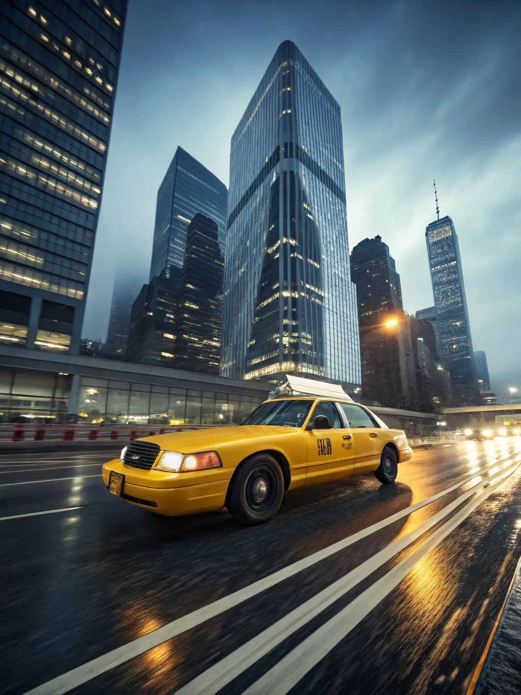 A digital illustration of a taxi arriving quickly at a destination, emphasizing speed and efficiency for Fast Lane Dispatch.