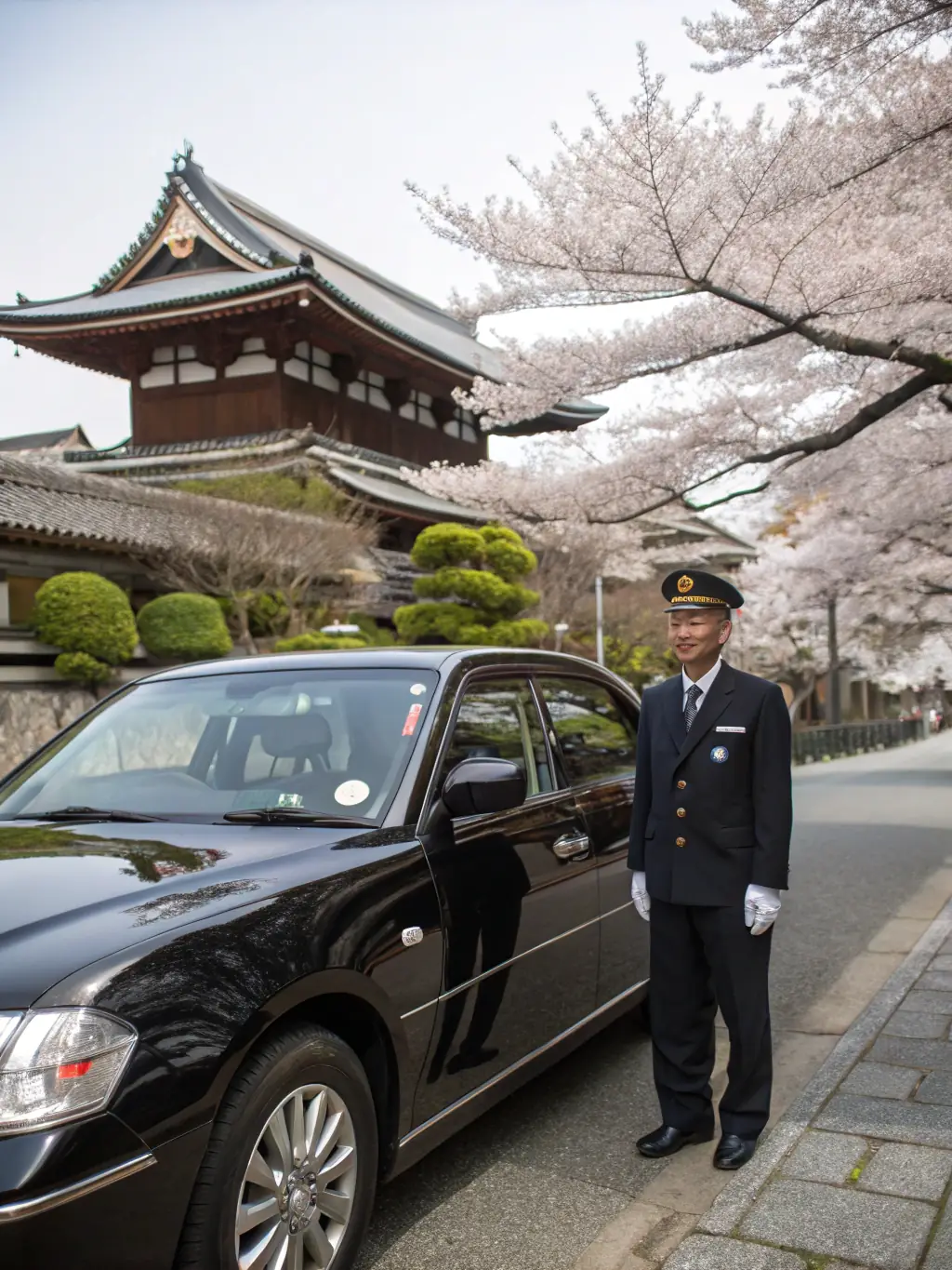 A professional driver in uniform assisting a passenger into a taxi, showcasing courteous and reliable service from Fast Lane Dispatch.