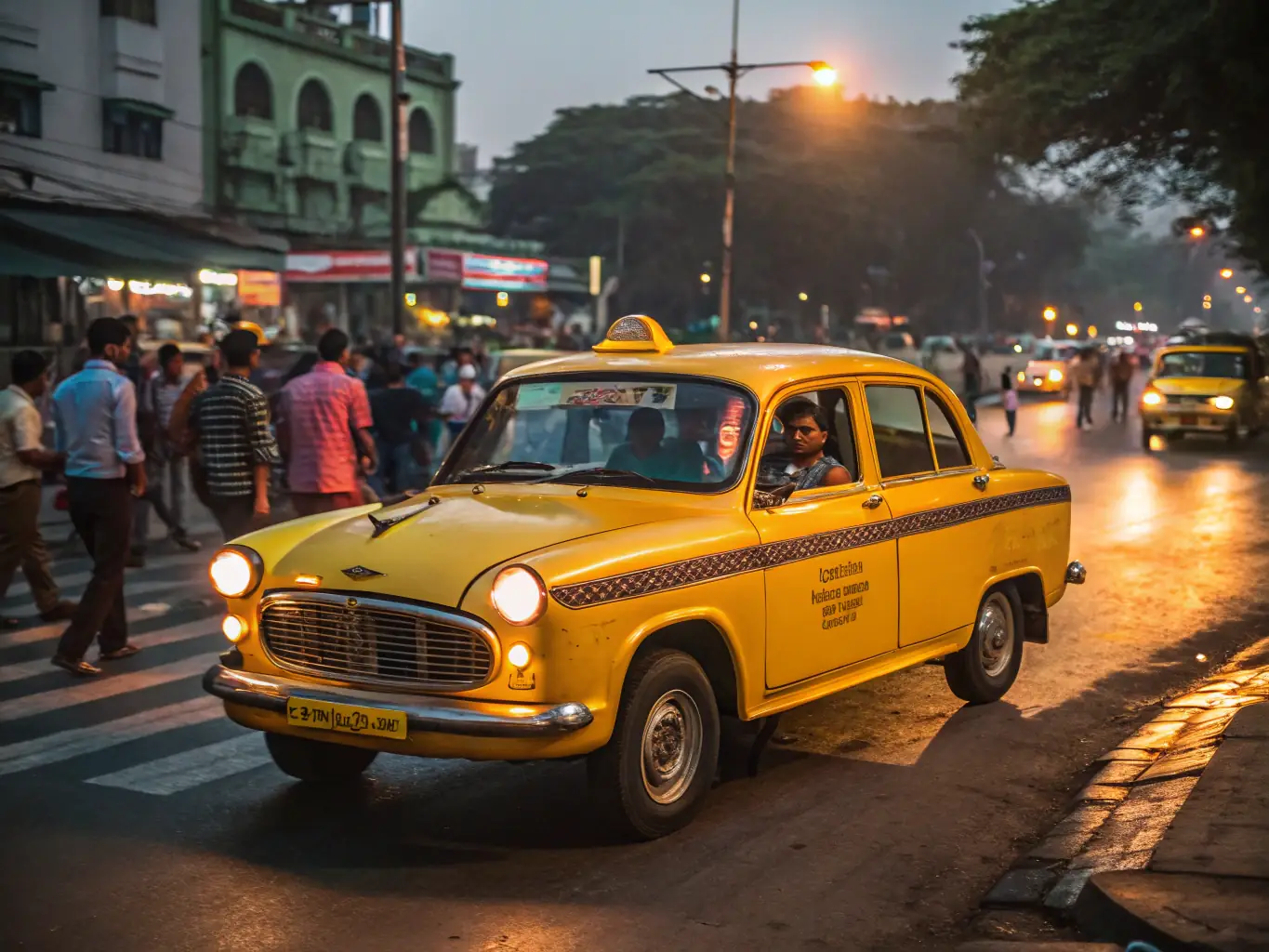 A sleek yellow taxi from Fast Lane Dispatch waiting at a busy city street, showcasing the company's modern branding and efficient service.